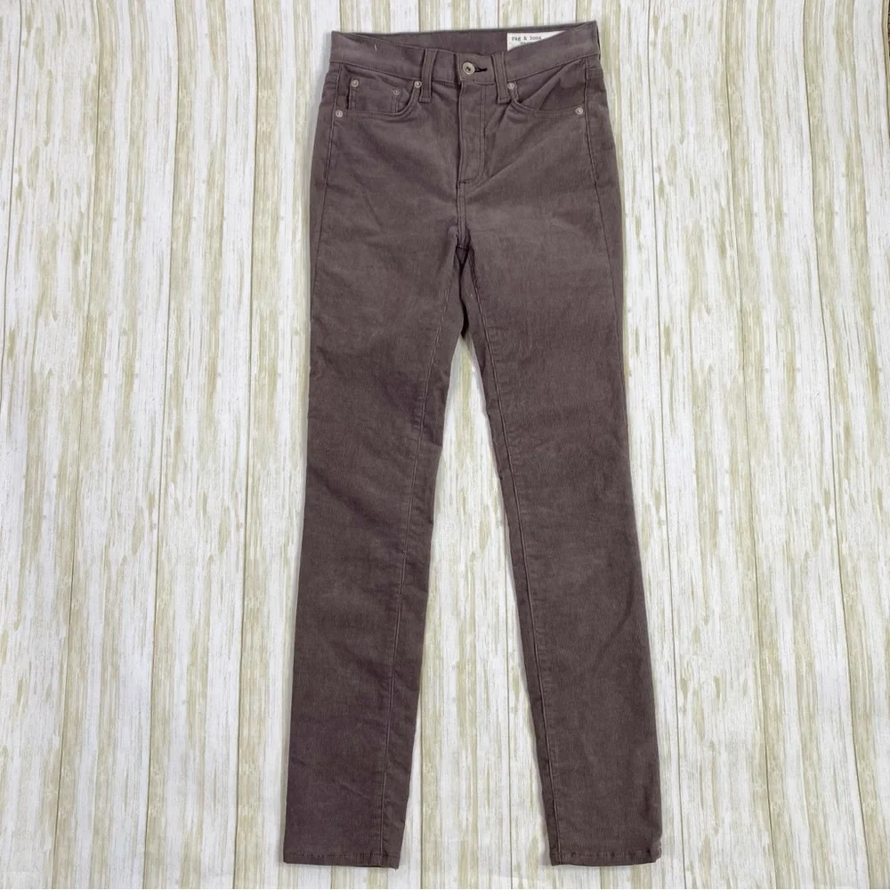 Rag & Bone High Rise Skinny Gray Nickel Corduroy Denim Jeans